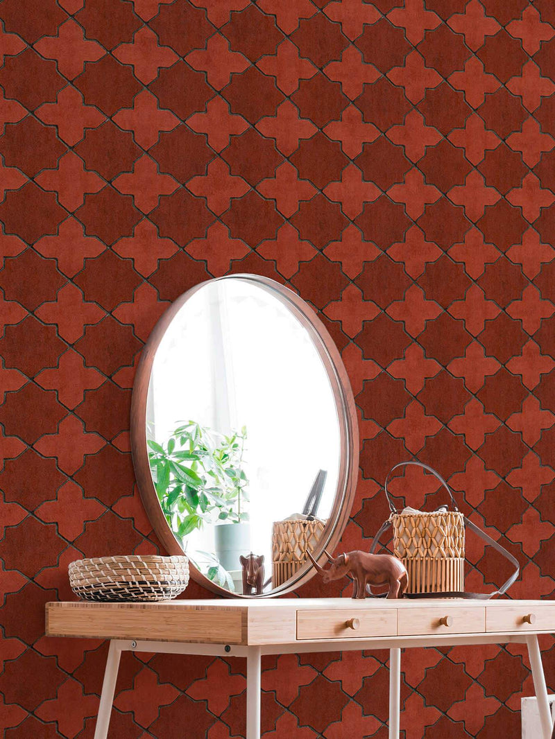 Moroccan Tile Wallpaper - 5 Colours - Red