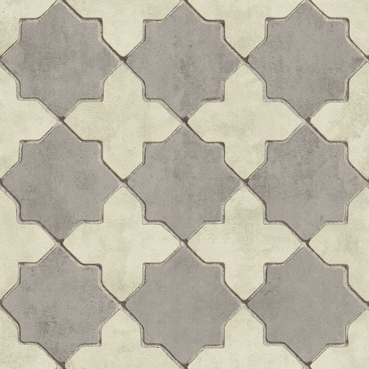 Moroccan Vinyl Tile Wallpaper - Grey - Last 2 Rolls