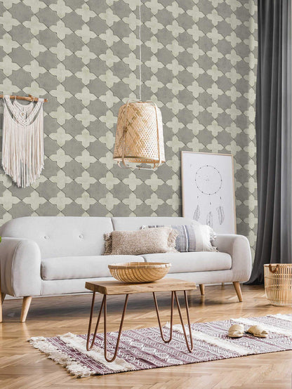 Moroccan Vinyl Tile Wallpaper - Grey - Last 2 Rolls