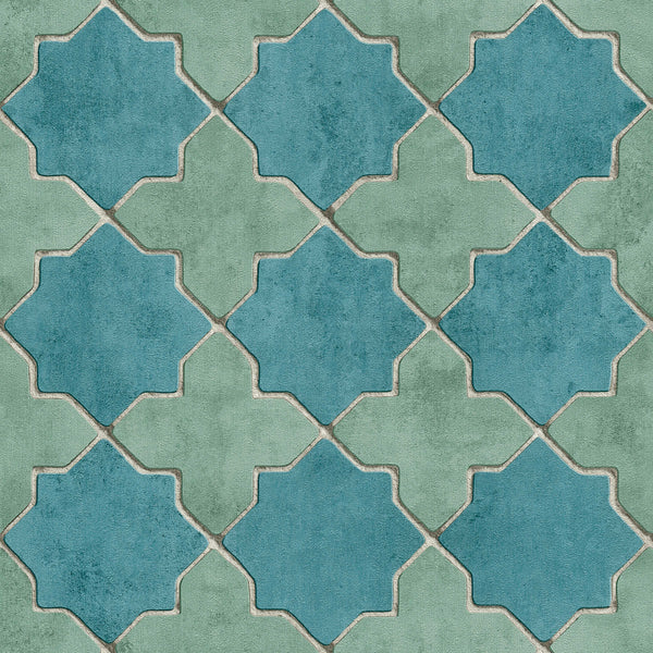 Sample - Moroccan Tile Wallpaper - Turquoise