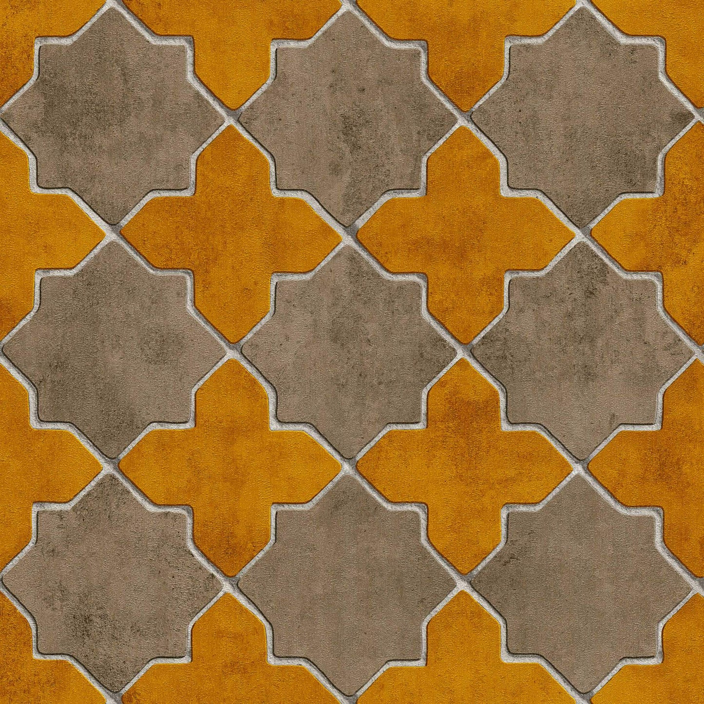 Moroccan Tile Wallpaper - Mustard/Grey - Discontinuing