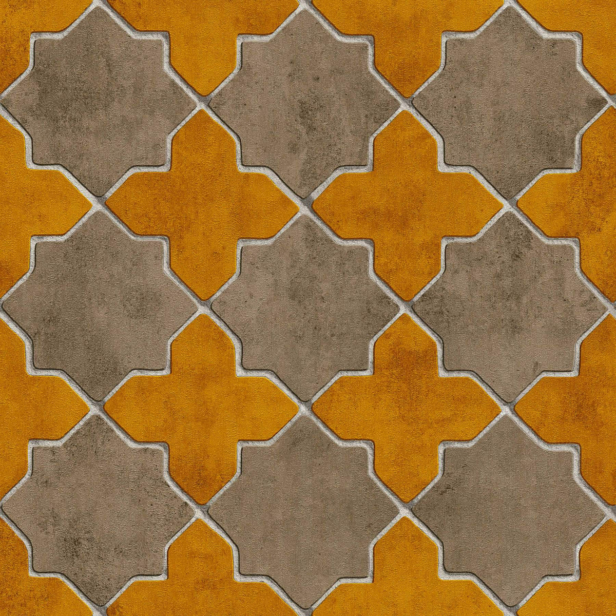 Sample - Moroccan Tile Wallpaper - Mustard/Grey