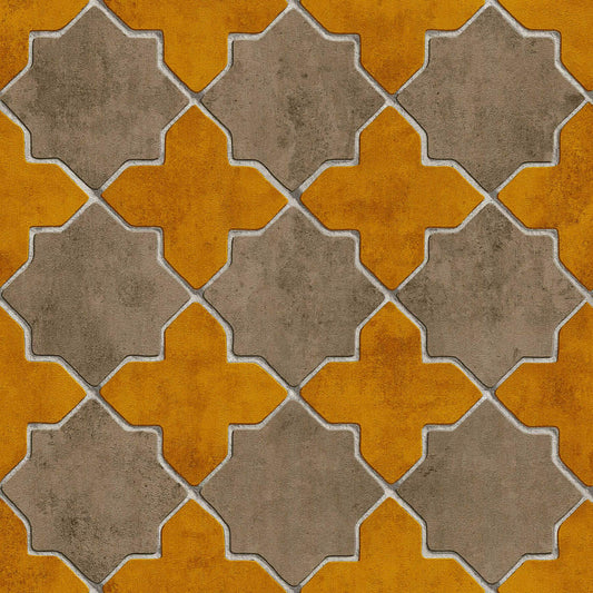 Sample - Moroccan Tile Wallpaper - Mustard/Grey
