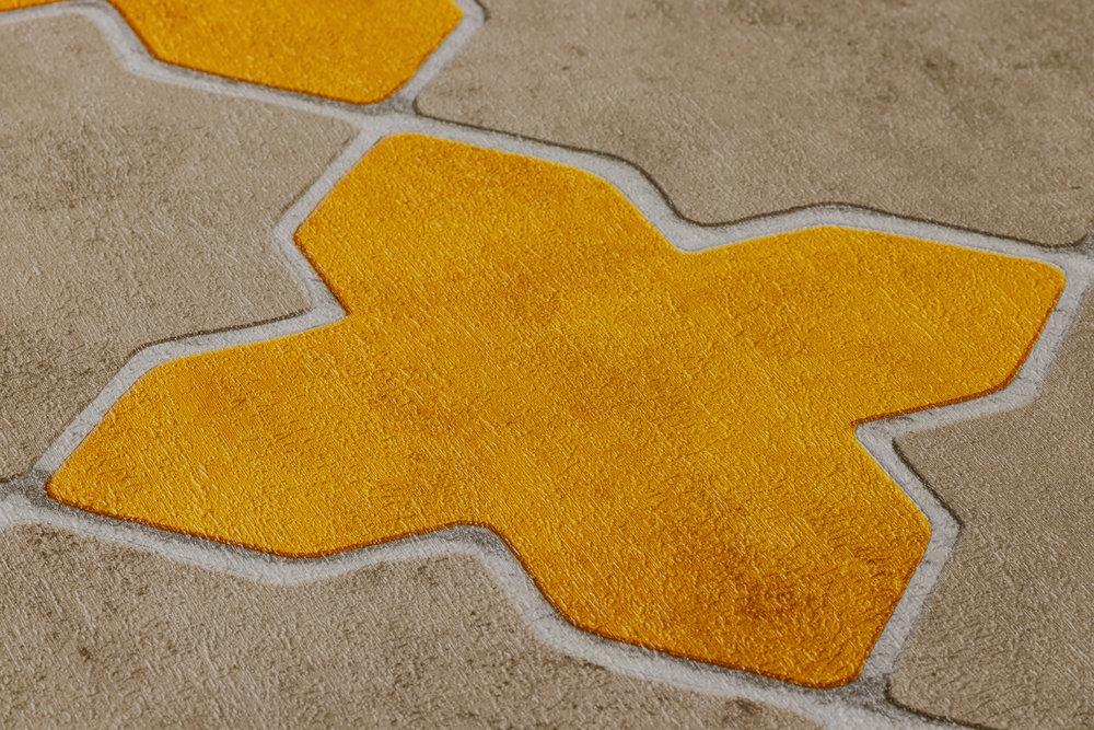 Moroccan Tile Wallpaper - Mustard/Grey - Discontinuing