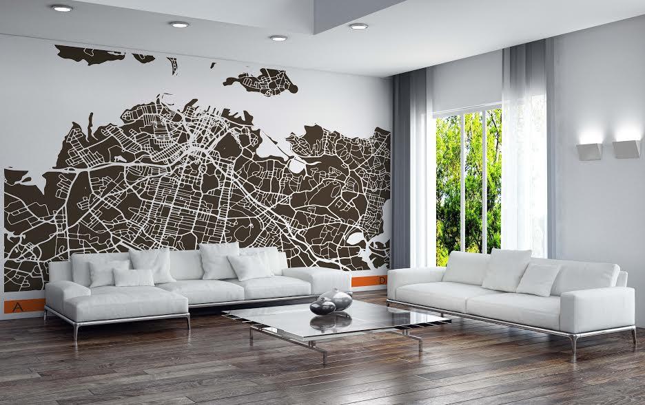 NZ or AU Stylised Maps - Custom Sized Wallpaper Mural (per m2)