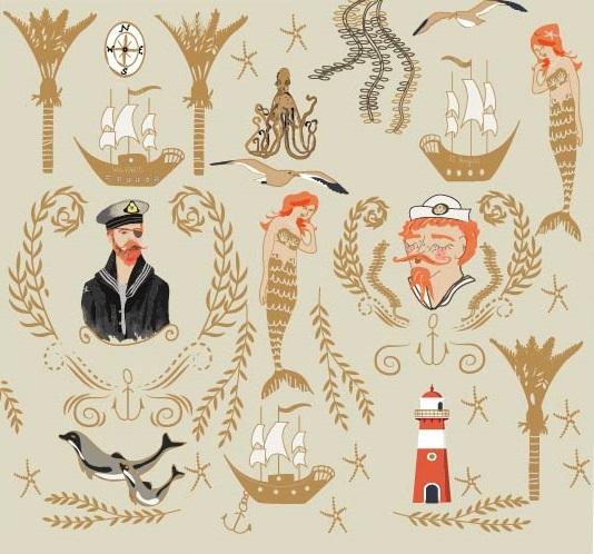 Sample - Mermaid Shipwreck Wallpaper Mural - Beige