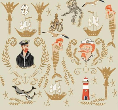 Mermaid Shipwreck - Beige - Custom Sized Wallpaper Mural (per m2)
