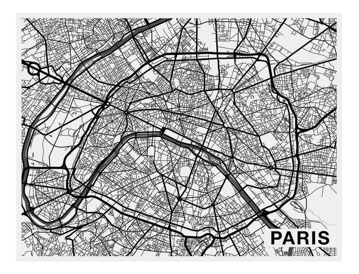 European City Art Map - Paris - Custom Sized Wallpaper Mural (per m2)