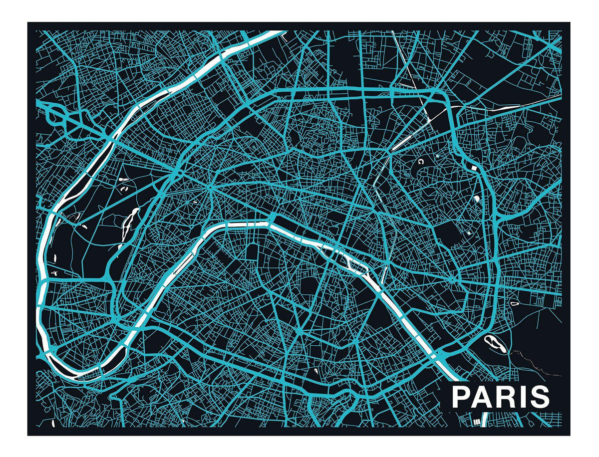 Paris City Art Map - Night - Custom Sized Wallpaper Mural (per m2)