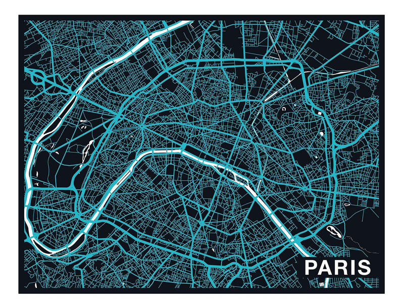 Paris City Art Map - Night - Custom Sized Wallpaper Mural (per m2)