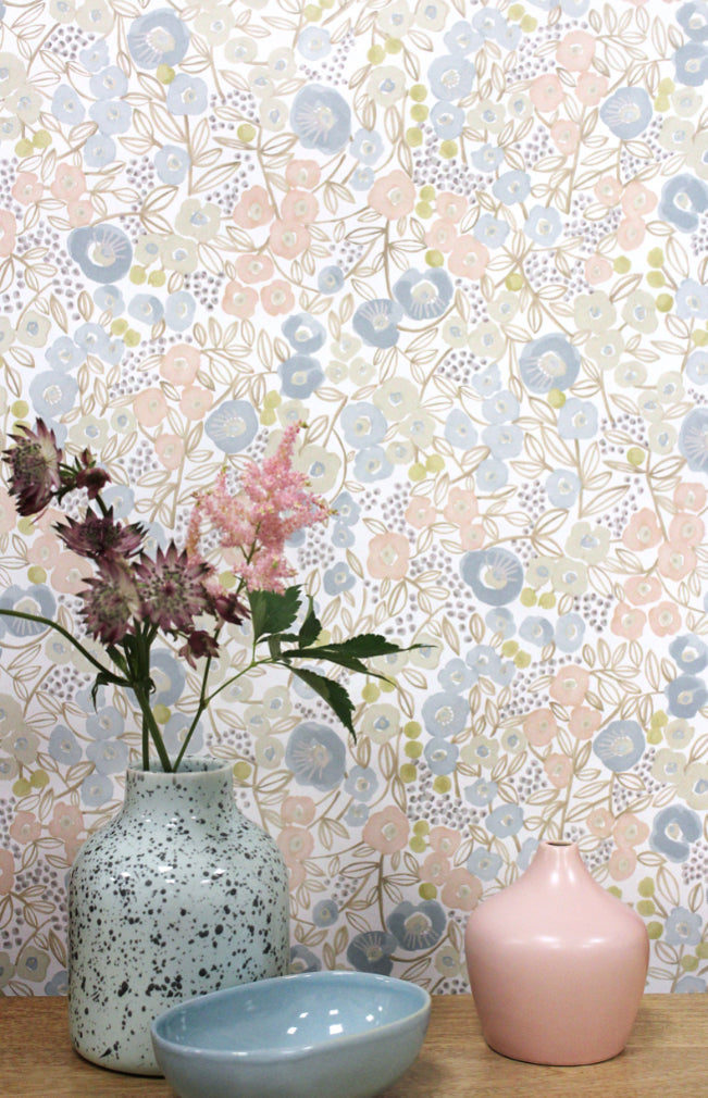 Flora Ditsy Wallpaper - Silver