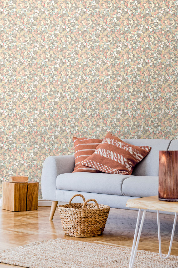 Flora Ditsy Wallpaper - Peach & Dove