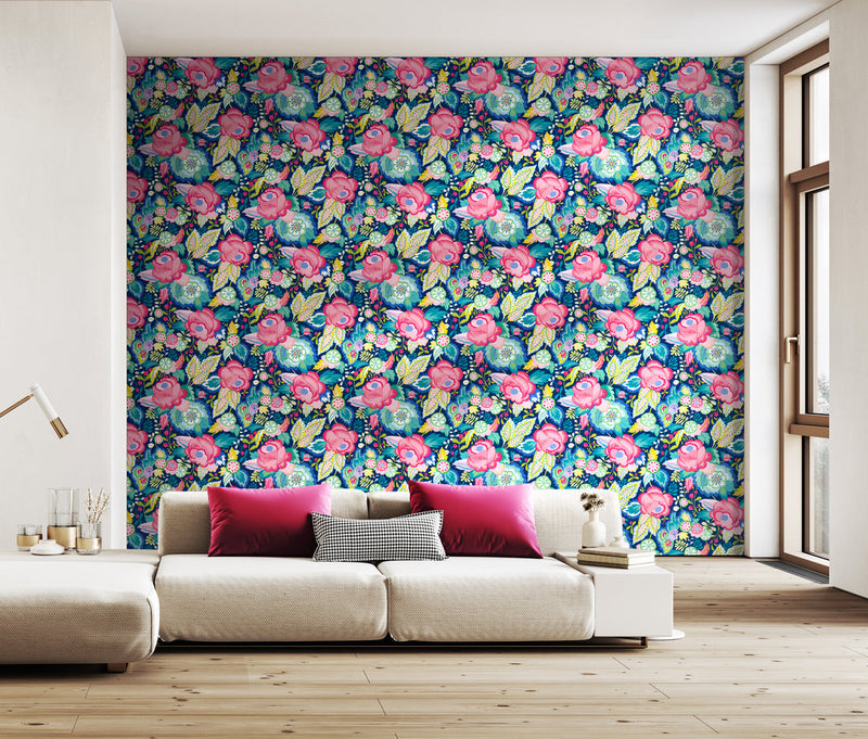 Emily Rose Wallpaper - Cornflower Mix