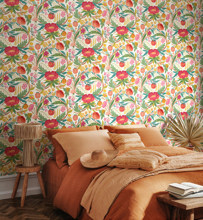 Clementine Wallpaper - Lipstick & Olive