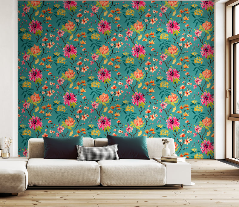 Saku Wallpaper - Peacock & Rose