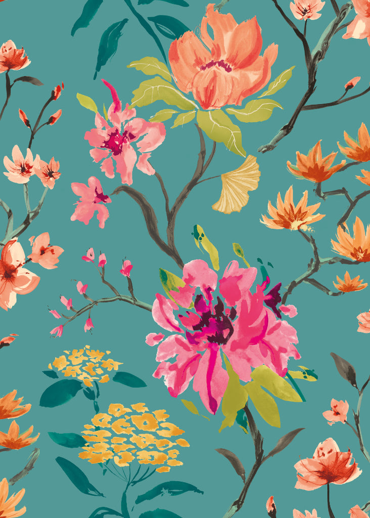 Saku Wallpaper - Peacock & Rose