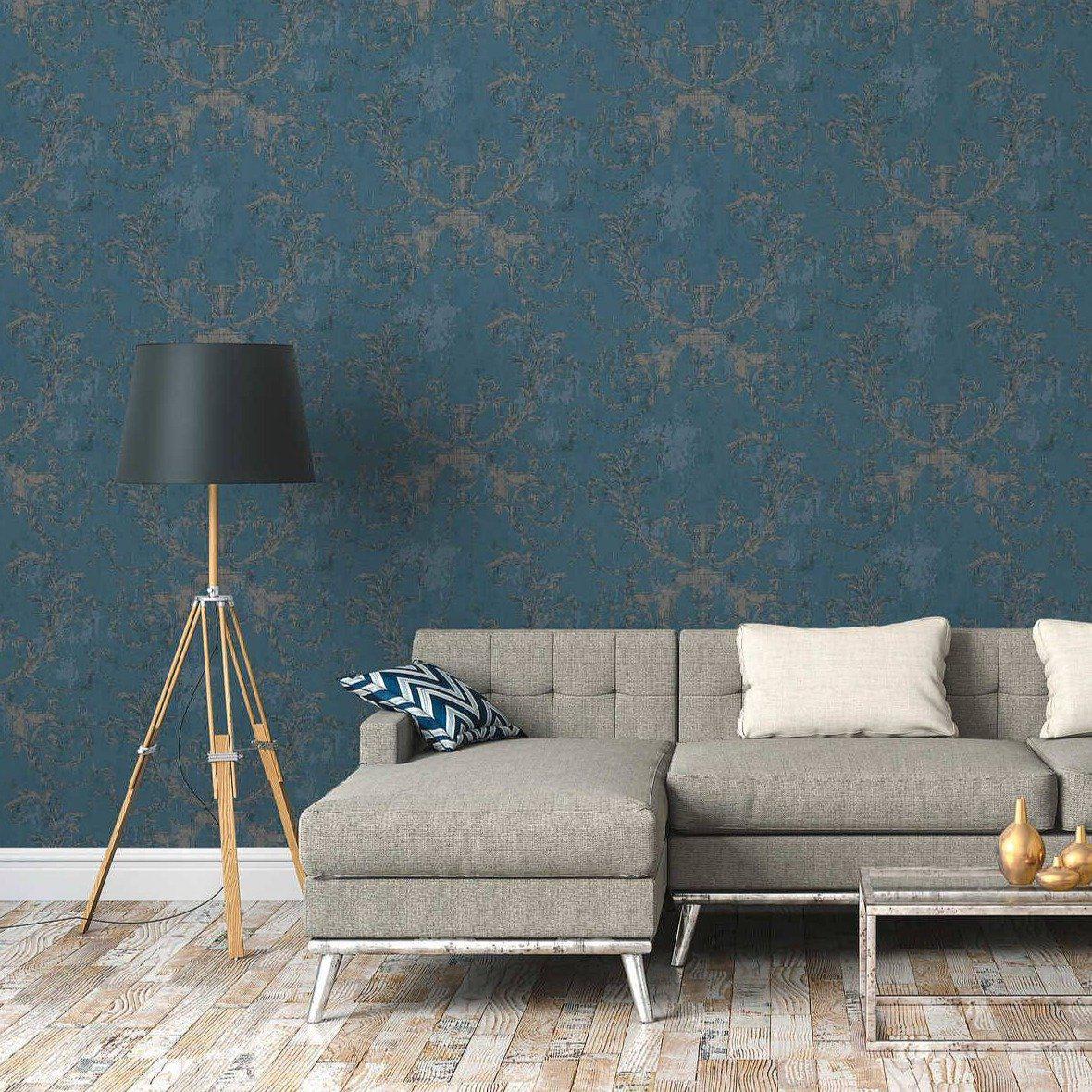 Old World Plaster Wallpaper - Blue