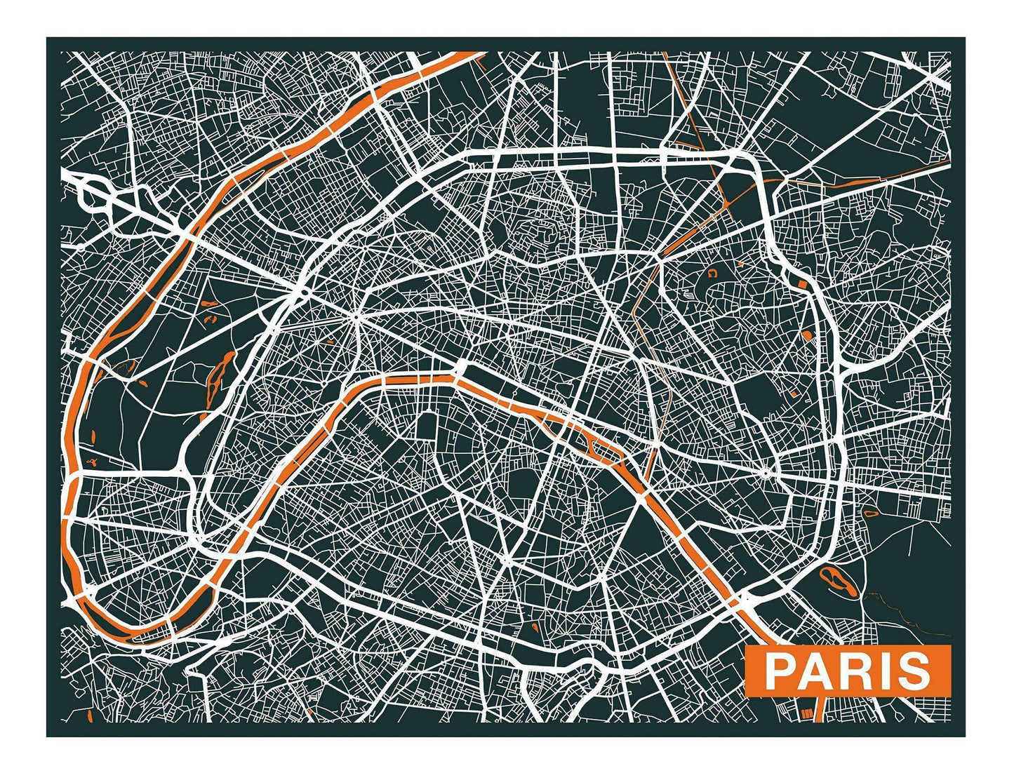 Paris City Art Map - Orange - Custom Sized Wallpaper Mural (per m2)