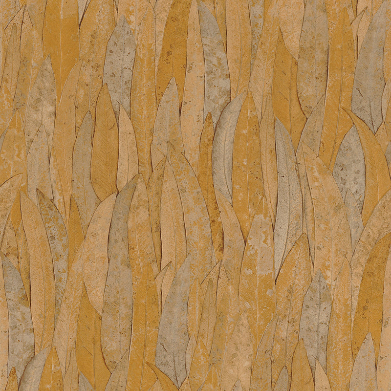 Sample - Neluwa Textured Leaves Wallpaper - Orange