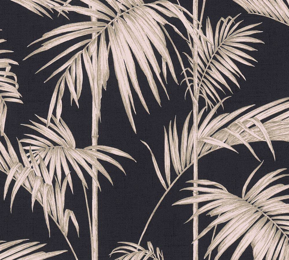 Sample - Lola Palm Wallpaper - Blush-Black