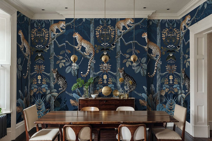 Panthera Mural Hybrid Wallpaper - Midnight Blue
