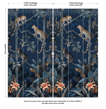 Panthera Mural Hybrid Wallpaper - Midnight Blue