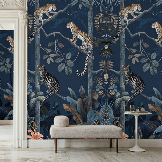 Sample - Panthera Mural Hybrid Wallpaper - Midnight Blue
