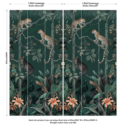 Panthera Mural Hybrid Wallpaper - Forest Green