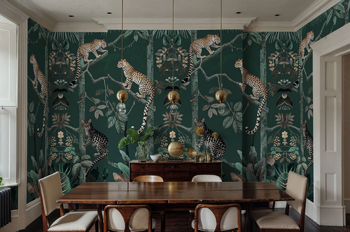 Panthera Mural Hybrid Wallpaper - Forest Green