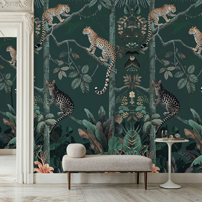 Panthera Mural Hybrid Wallpaper - Forest Green