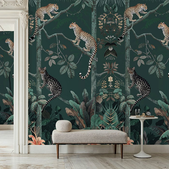 Sample - Panthera Mural Hybrid Wallpaper - Forest Green