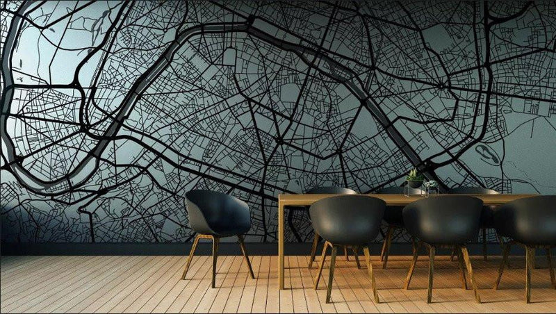 Paris City Art Map - Jade - Custom Sized Wallpaper Mural (per m2)