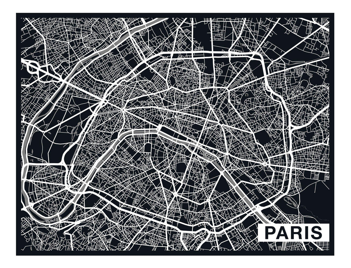 City Map Many Cities - Custom Sized Wallpaper Mural (per m2) - Paris Ebony