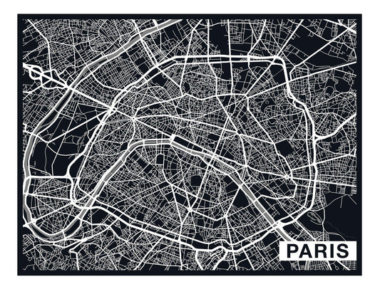 City Map Many Cities - Custom Sized Wallpaper Mural (per m2) - Paris Ebony