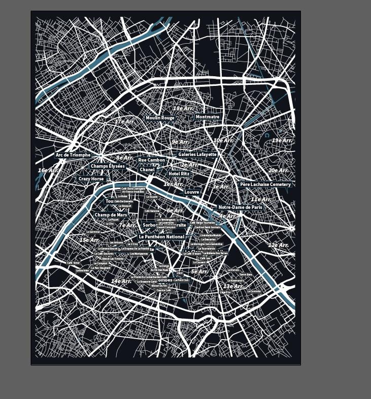 Paris City Art Map - Monuments - Custom Sized Wallpaper Mural (per m2)