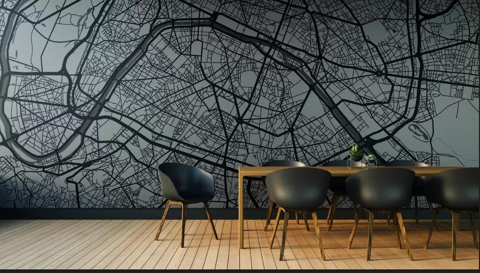 City Map Many Cities - Custom Sized Wallpaper Mural (per m2) - Paris Newsprint