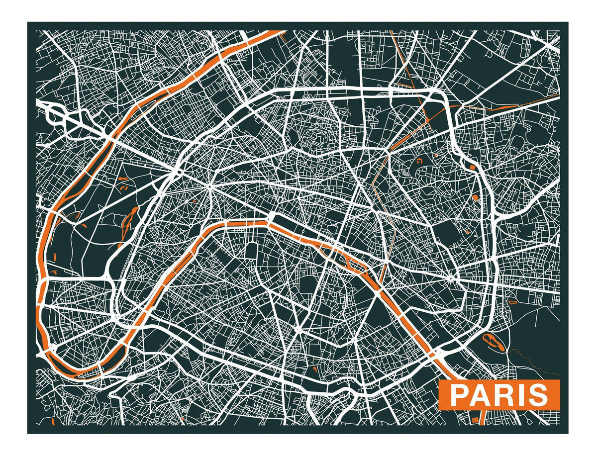 City Map Many Cities - Custom Sized Wallpaper Mural (per m2) - Paris Orange