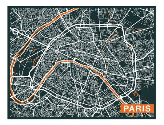 City Map Many Cities - Custom Sized Wallpaper Mural (per m2) - Paris Orange