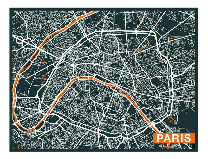 City Map Many Cities - Custom Sized Wallpaper Mural (per m2) - Paris Orange