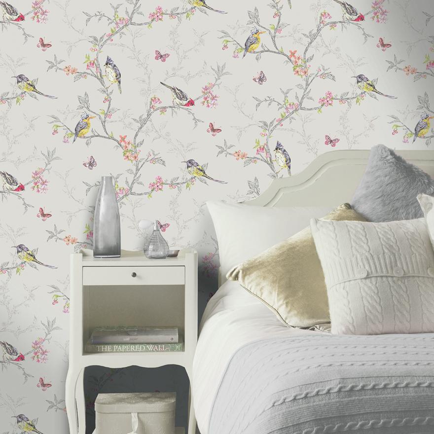 Phoebe Bird Wallpaper - Dove Grey - Last 6 Rolls