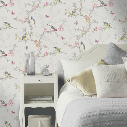Phoebe Bird Wallpaper - Dove Grey - Last 6 Rolls