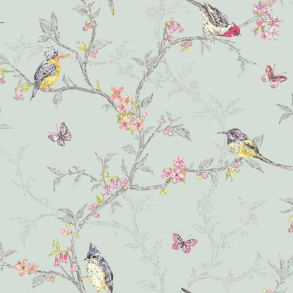 Phoebe - Birds Wallpaper - Soft Teal - Discontinuing
