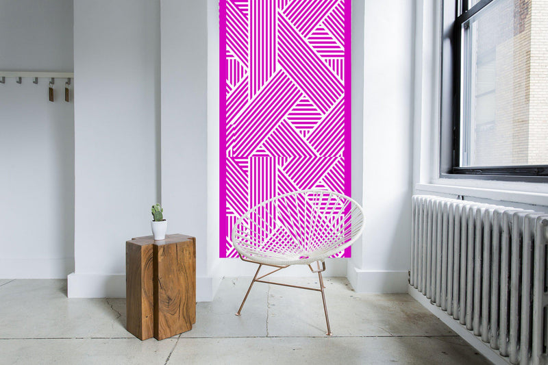 Lines Wallpaper - Stripe Lines Pink with border - Custom Sized Wallpaper Mural (per m2)