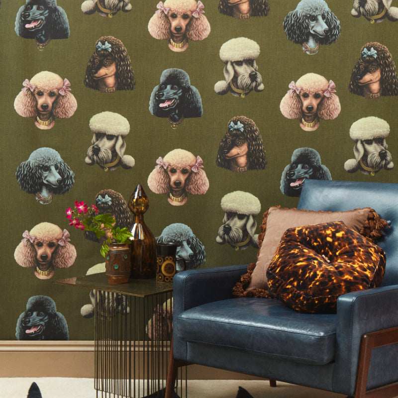 Poodle Parlour Wallpaper - Moss