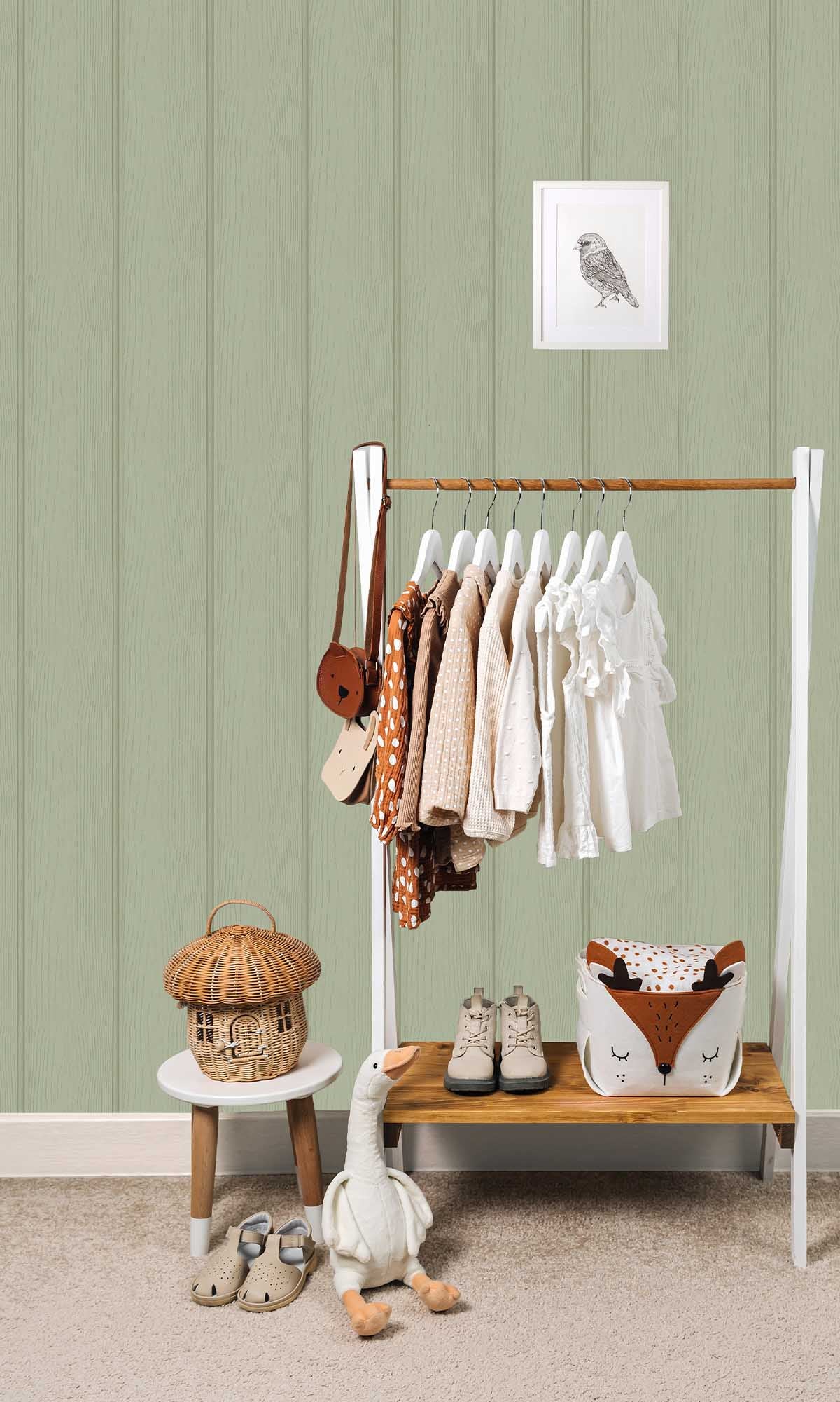 Tongue & Groove Wallpaper – Sage Green