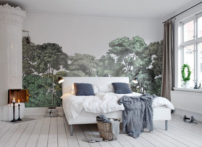 Bellewood Clouds - Green - Custom Sized Wallpaper Mural (per m2)