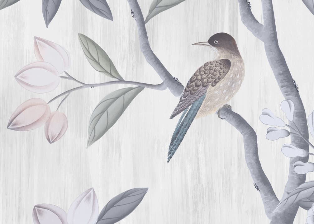 Chinoiserie Chic - Pearl Grey - Custom Sized Wallpaper Mural (per m2)