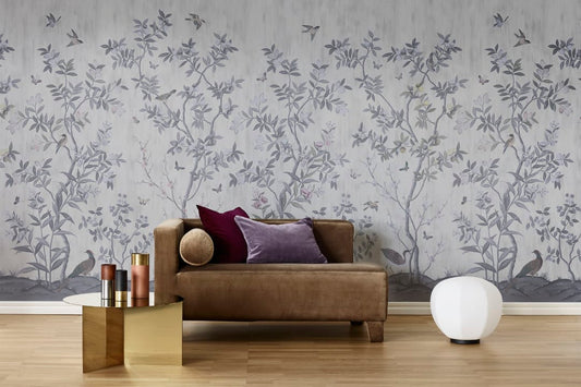 Chinoiserie Chic - Pearl Grey - Custom Sized Wallpaper Mural (per m2)