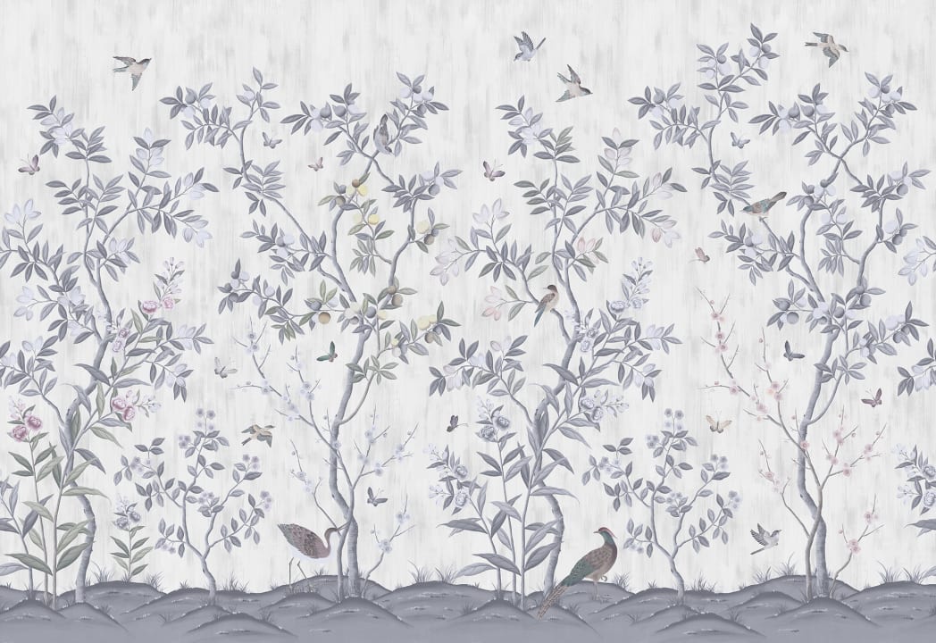 Chinoiserie Chic - Pearl Grey - Custom Sized Wallpaper Mural (per m2)