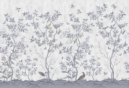 Chinoiserie Chic - Pearl Grey - Custom Sized Wallpaper Mural (per m2)